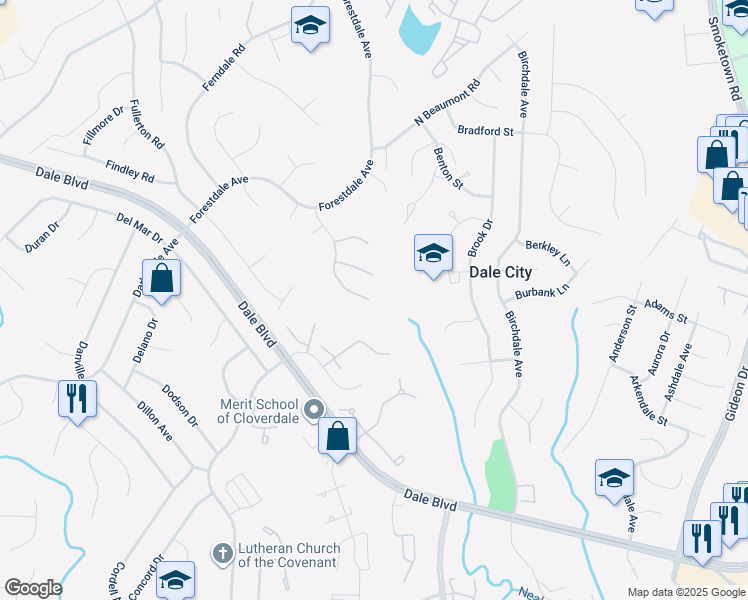 map of restaurants, bars, coffee shops, grocery stores, and more near 14661 Bakersfield Street in Woodbridge