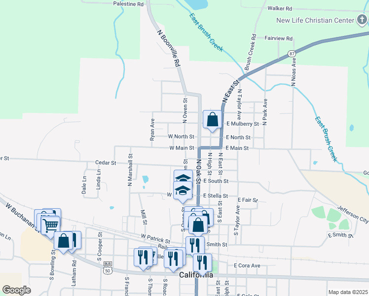 map of restaurants, bars, coffee shops, grocery stores, and more near 500 North Owen Street in California