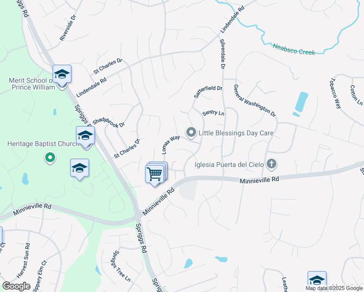 map of restaurants, bars, coffee shops, grocery stores, and more near 14695 Cloyd Way in Woodbridge