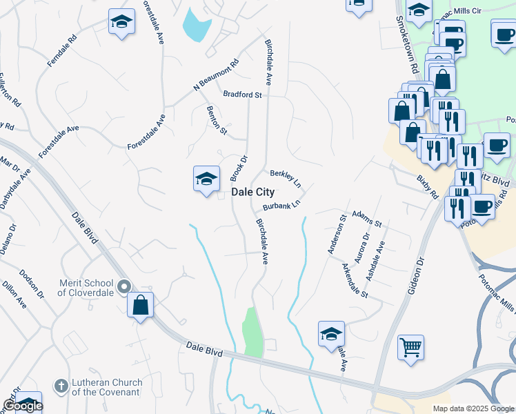 map of restaurants, bars, coffee shops, grocery stores, and more near 14505 Birchdale Avenue in Woodbridge