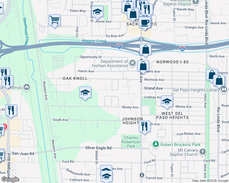 map of restaurants, bars, coffee shops, grocery stores, and more near 291 McDaniel Circle in Sacramento
