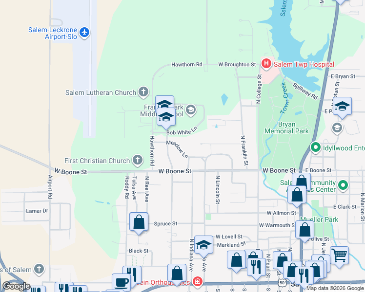 map of restaurants, bars, coffee shops, grocery stores, and more near 801-1123 Bob White Lane in Salem