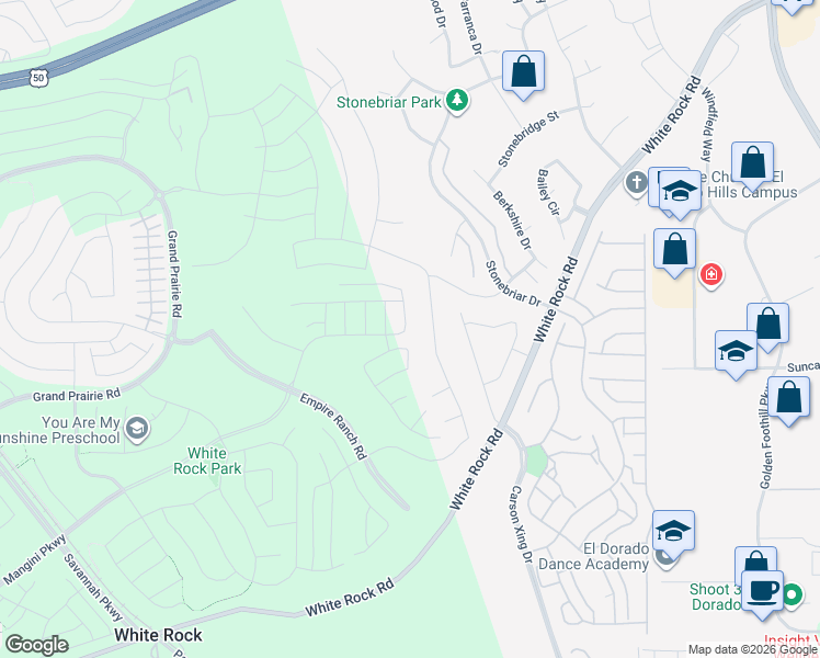 map of restaurants, bars, coffee shops, grocery stores, and more near 632 Stonebriar Court in El Dorado Hills