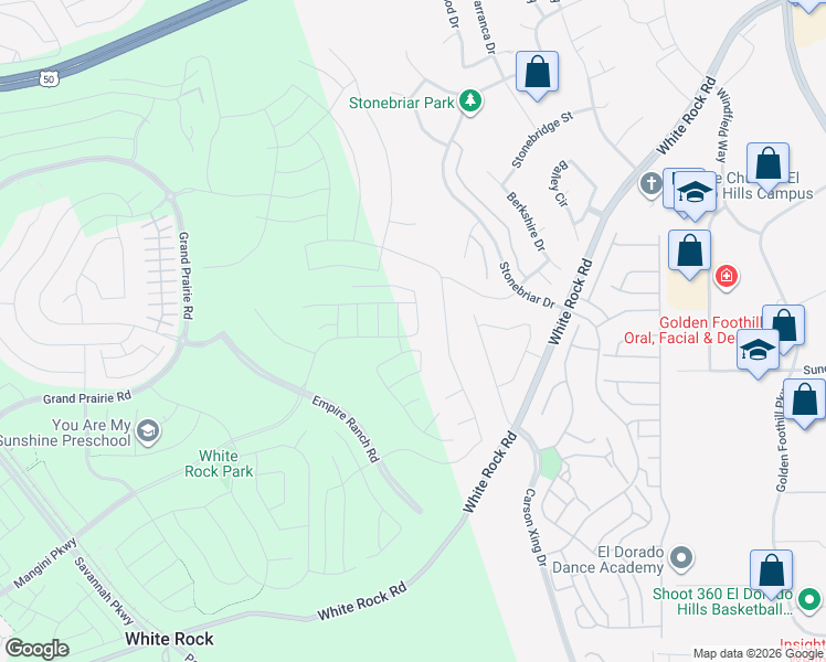 map of restaurants, bars, coffee shops, grocery stores, and more near 632 Stonebriar Court in El Dorado Hills