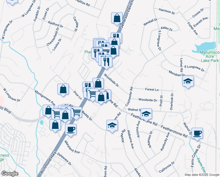 map of restaurants, bars, coffee shops, grocery stores, and more near 1710 Dorothy Lane in Woodbridge