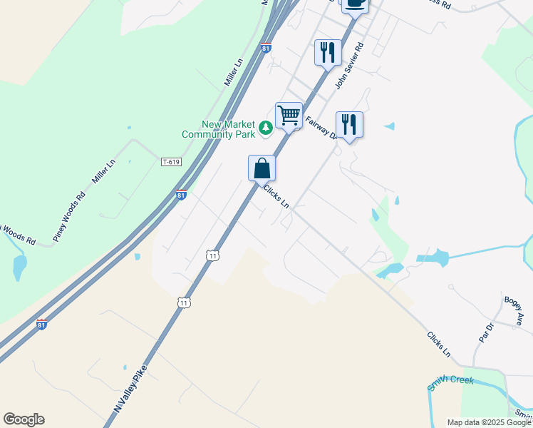 map of restaurants, bars, coffee shops, grocery stores, and more near 39 Greenview Lane in New Market
