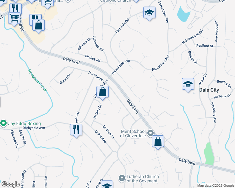map of restaurants, bars, coffee shops, grocery stores, and more near 3722 Del Mar Drive in Woodbridge