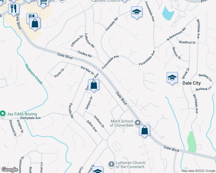 map of restaurants, bars, coffee shops, grocery stores, and more near 3722 Del Mar Drive in Woodbridge