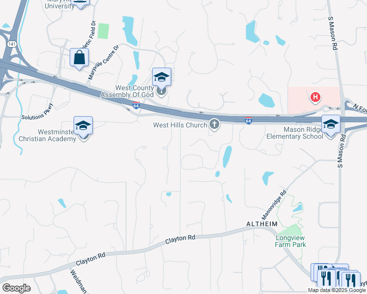 map of restaurants, bars, coffee shops, grocery stores, and more near 13359 Fairfield Circle Drive in Chesterfield