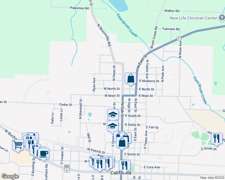 map of restaurants, bars, coffee shops, grocery stores, and more near 200-298 West North Street in California