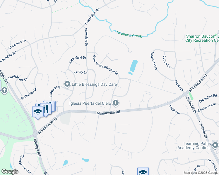 map of restaurants, bars, coffee shops, grocery stores, and more near 5108 Charles Ewell Lane in Woodbridge