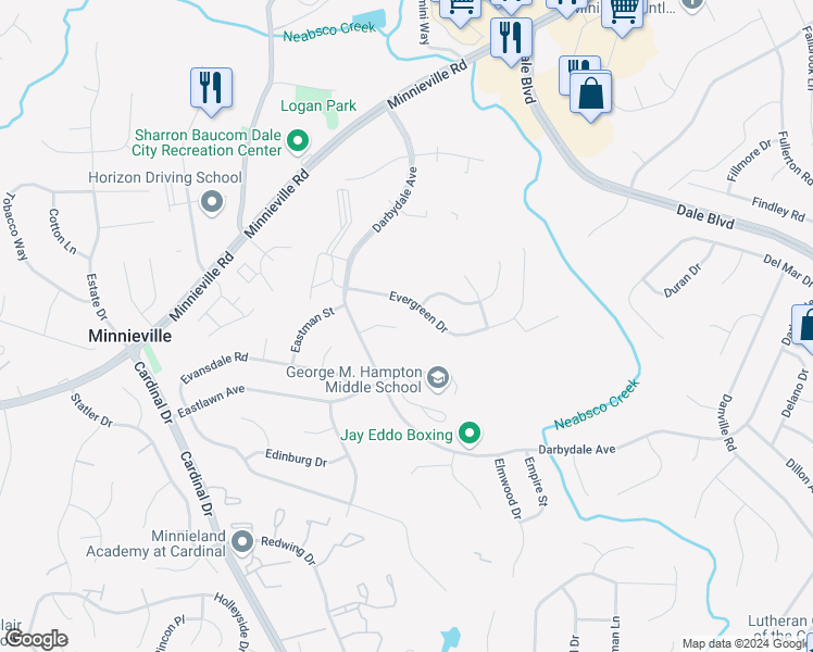 map of restaurants, bars, coffee shops, grocery stores, and more near 4400 Echo Court in Woodbridge
