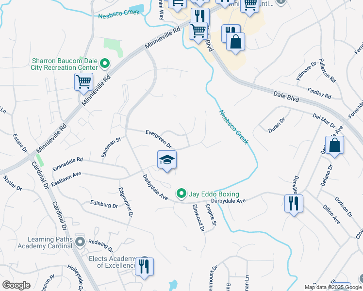 map of restaurants, bars, coffee shops, grocery stores, and more near 4302 Evergreen Drive in Woodbridge