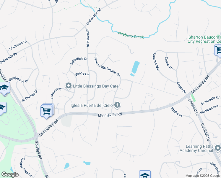 map of restaurants, bars, coffee shops, grocery stores, and more near 5108 Charles Ewell Lane in Woodbridge
