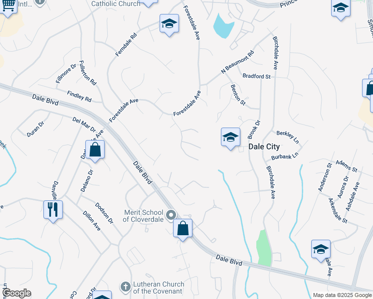 map of restaurants, bars, coffee shops, grocery stores, and more near 14623 Bakersfield Street in Woodbridge