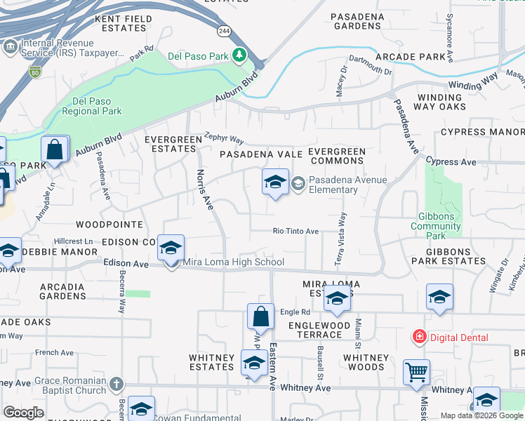 map of restaurants, bars, coffee shops, grocery stores, and more near 4209 Horgan Way in Sacramento