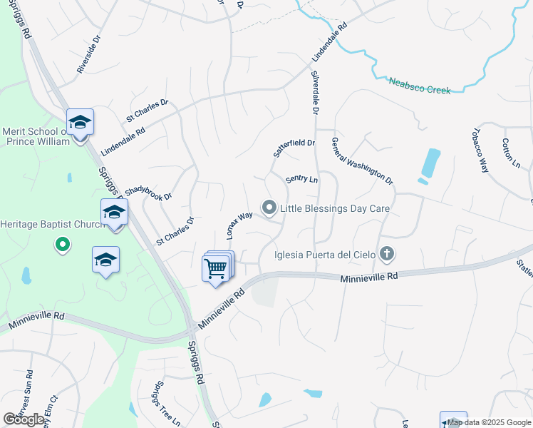 map of restaurants, bars, coffee shops, grocery stores, and more near 5404 Lomax Way in Woodbridge