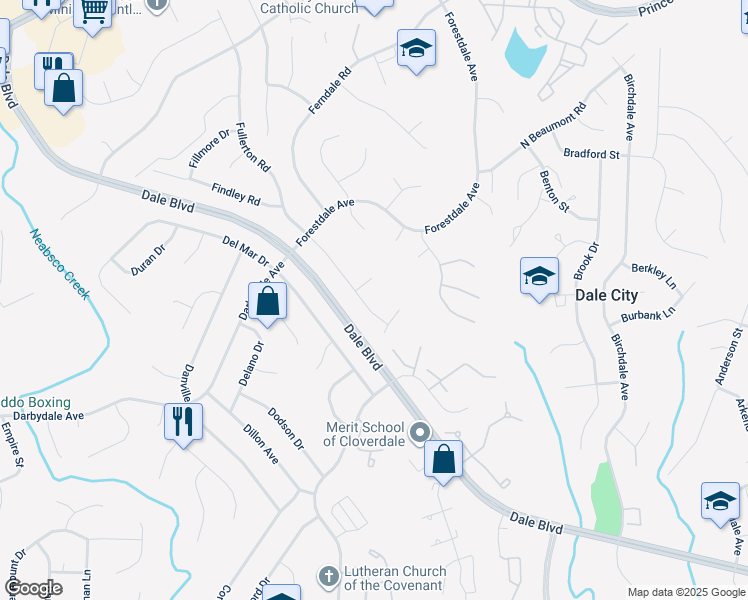 map of restaurants, bars, coffee shops, grocery stores, and more near 14527 Fullerton Road in Woodbridge