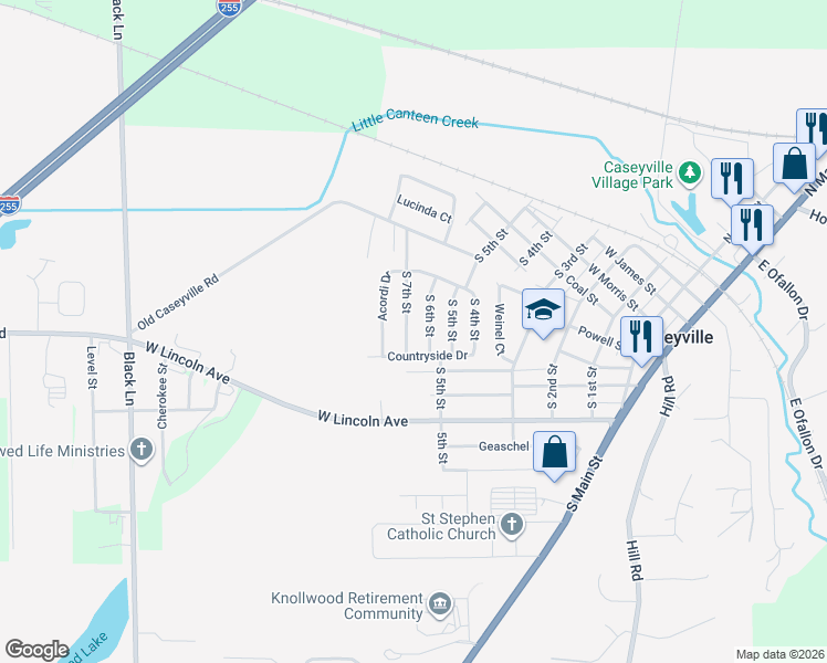 map of restaurants, bars, coffee shops, grocery stores, and more near 446 South 7th Street in Caseyville