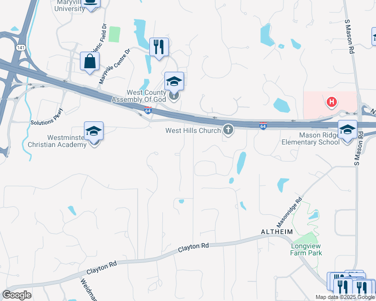 map of restaurants, bars, coffee shops, grocery stores, and more near 13359 Fairfield Circle Drive in Chesterfield