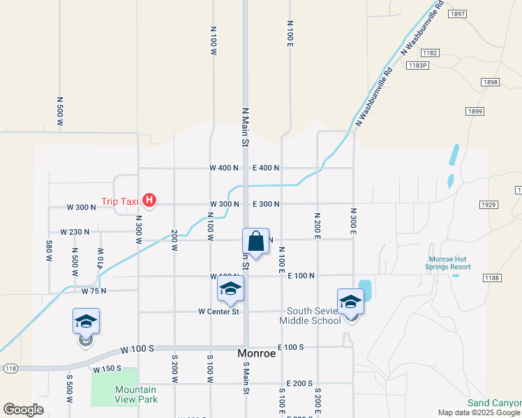 map of restaurants, bars, coffee shops, grocery stores, and more near 50 East 300 North in Monroe
