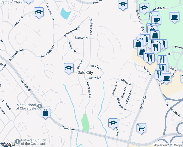 map of restaurants, bars, coffee shops, grocery stores, and more near 3207 Bayfield Drive in Woodbridge