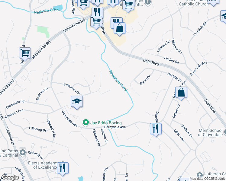 map of restaurants, bars, coffee shops, grocery stores, and more near 14603 Earlham Court in Woodbridge