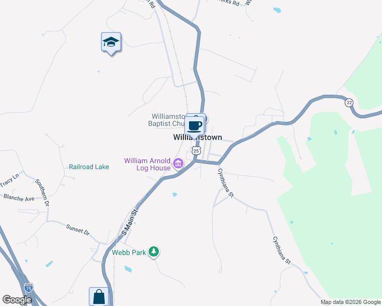 map of restaurants, bars, coffee shops, grocery stores, and more near 123 North Main Street in Williamstown
