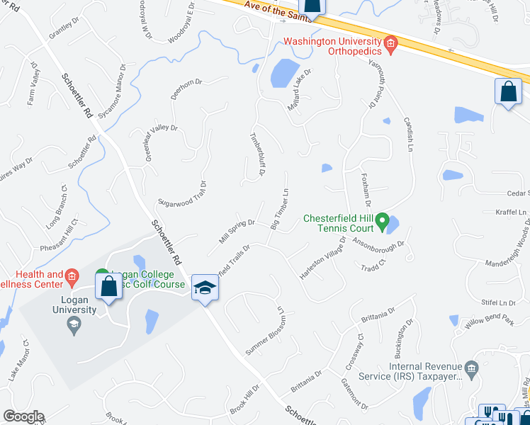 map of restaurants, bars, coffee shops, grocery stores, and more near 14638 Pine Orchard Court in Chesterfield