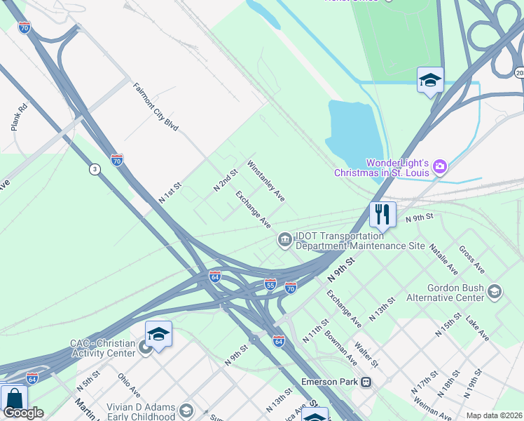 map of restaurants, bars, coffee shops, grocery stores, and more near 316 Exchange Avenue in East St. Louis