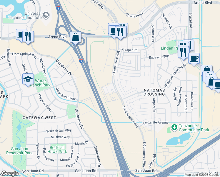map of restaurants, bars, coffee shops, grocery stores, and more near in Sacramento