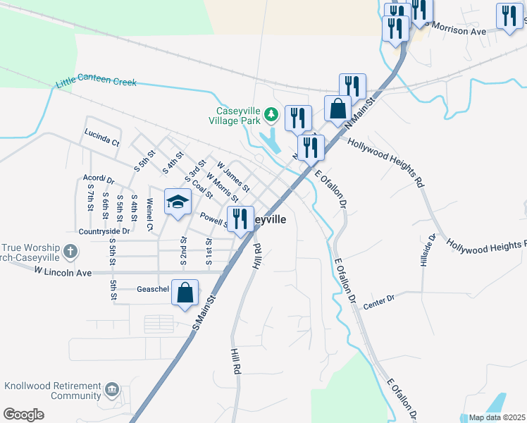 map of restaurants, bars, coffee shops, grocery stores, and more near in Caseyville