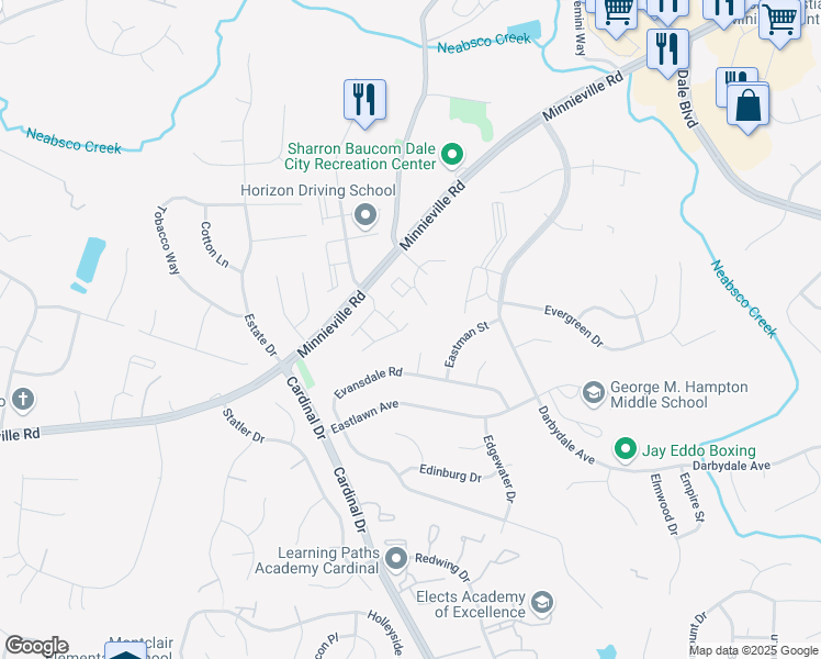 map of restaurants, bars, coffee shops, grocery stores, and more near 4888 Dane Ridge Circle in Woodbridge