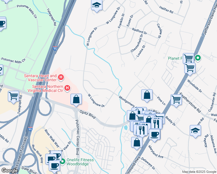 map of restaurants, bars, coffee shops, grocery stores, and more near 2206 Montgomery Avenue in Woodbridge
