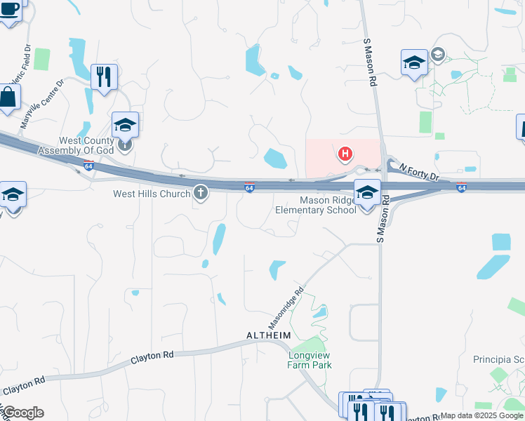 map of restaurants, bars, coffee shops, grocery stores, and more near 13170 South Outer Forty Road in Chesterfield