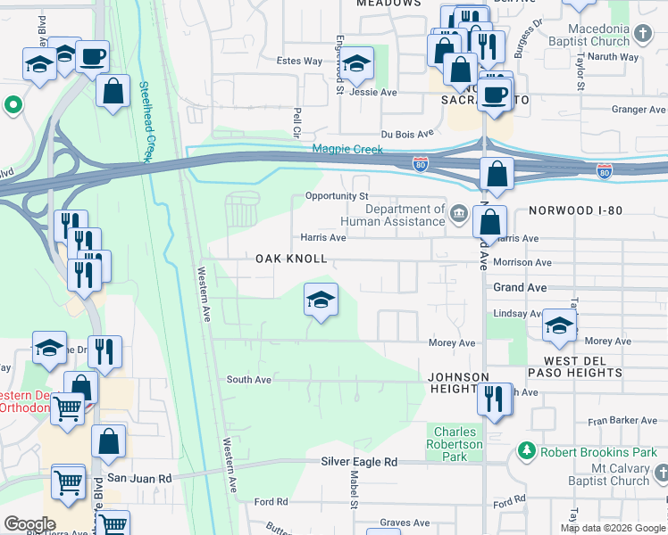 map of restaurants, bars, coffee shops, grocery stores, and more near 140 Morrison Avenue in Sacramento