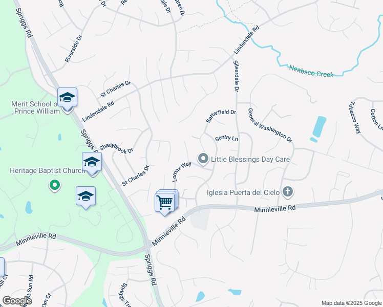 map of restaurants, bars, coffee shops, grocery stores, and more near 14597 Marr Court in Woodbridge