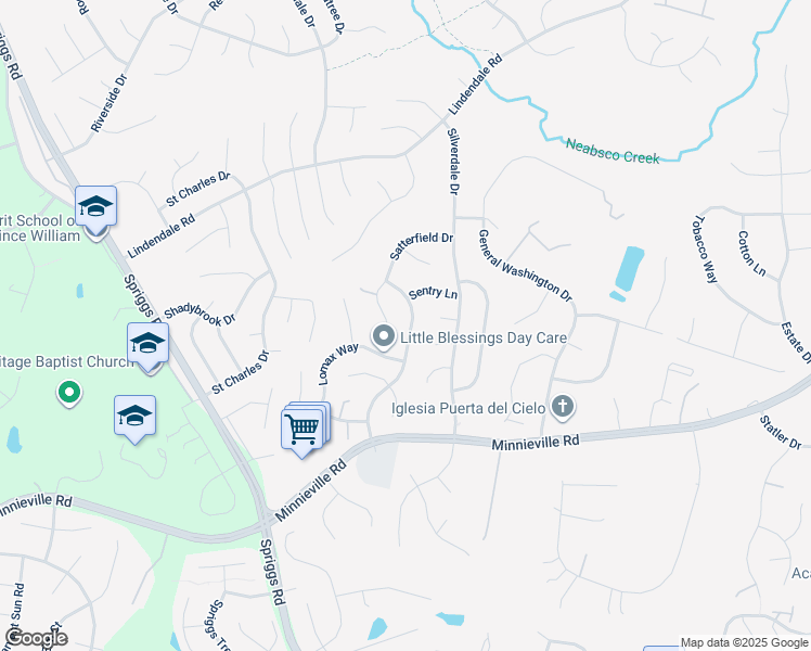 map of restaurants, bars, coffee shops, grocery stores, and more near 14694 Stratford Drive in Woodbridge