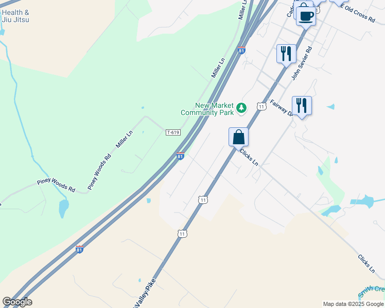 map of restaurants, bars, coffee shops, grocery stores, and more near 9881 Pleasant View Drive in New Market
