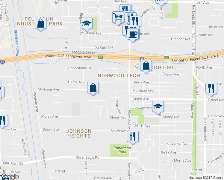 map of restaurants, bars, coffee shops, grocery stores, and more near 310 Morrison Avenue in Sacramento