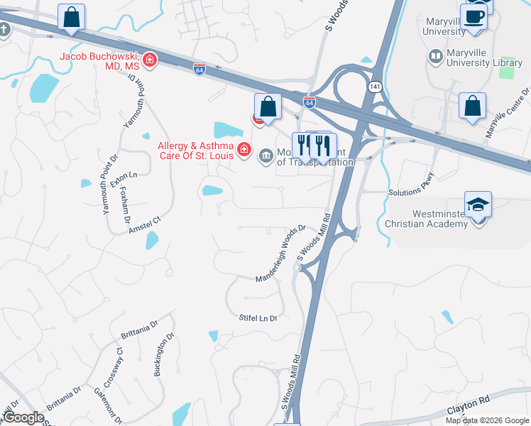 map of restaurants, bars, coffee shops, grocery stores, and more near 741 Cedar Field Court in Chesterfield