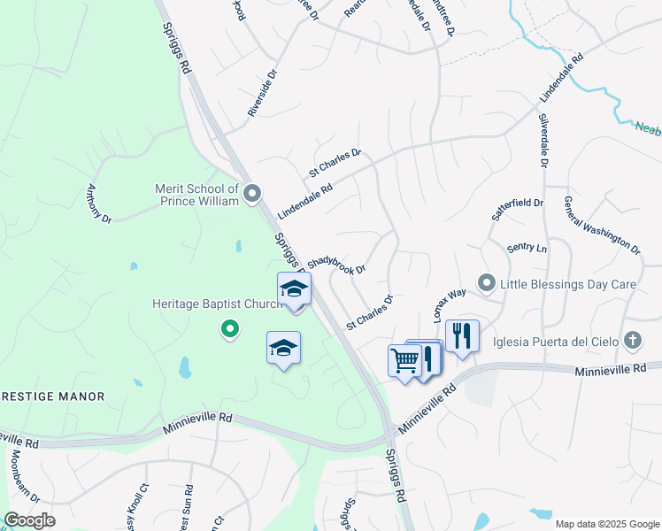 map of restaurants, bars, coffee shops, grocery stores, and more near 5670 Saffron Lane in Woodbridge