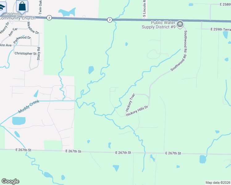 map of restaurants, bars, coffee shops, grocery stores, and more near 26303 Westlake Drive in Harrisonville