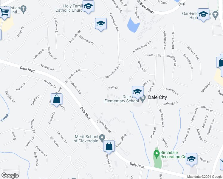 map of restaurants, bars, coffee shops, grocery stores, and more near 3541 Bath Court in Woodbridge