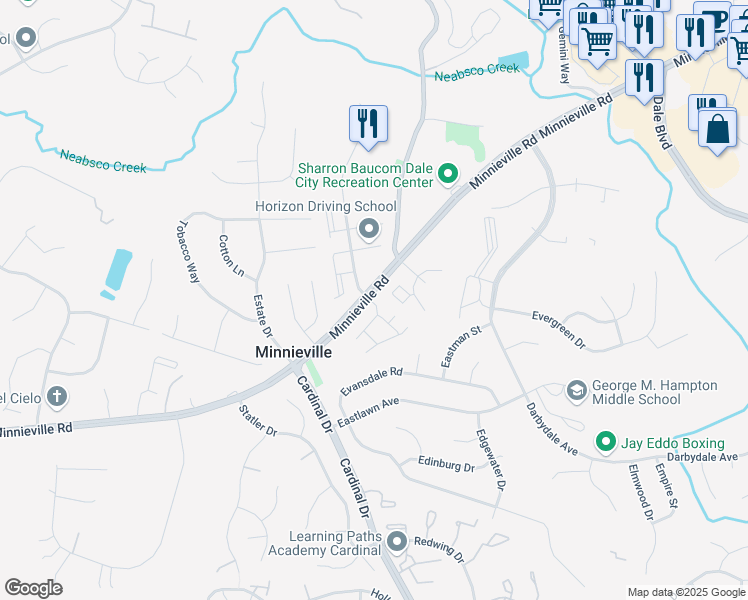 map of restaurants, bars, coffee shops, grocery stores, and more near 4787 Dane Ridge Circle in Woodbridge