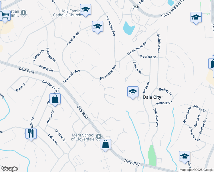 map of restaurants, bars, coffee shops, grocery stores, and more near 3542 Bath Court in Woodbridge