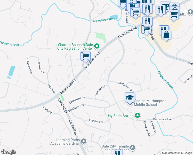 map of restaurants, bars, coffee shops, grocery stores, and more near 4586 Central Park Drive in Woodbridge