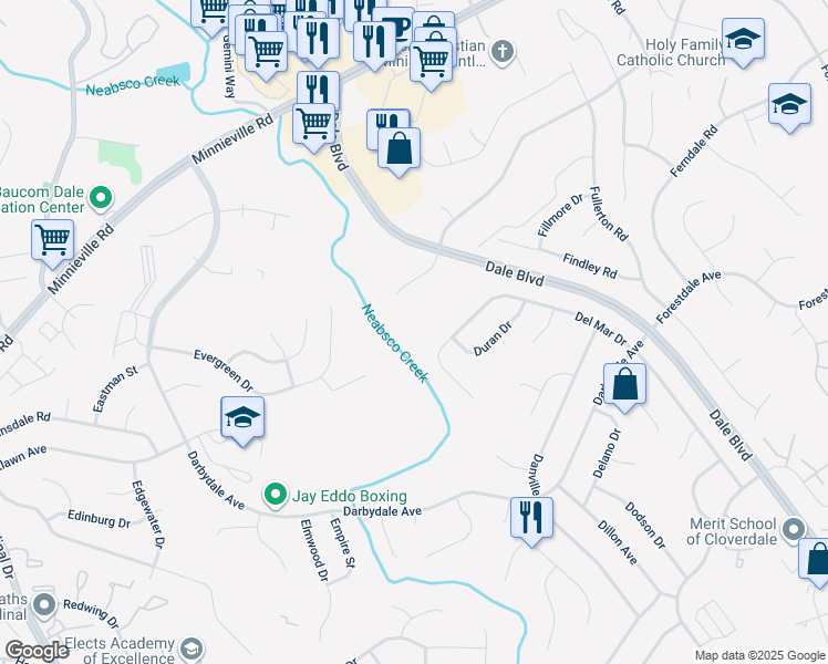 map of restaurants, bars, coffee shops, grocery stores, and more near 4141 Ferrara Terrace in Woodbridge
