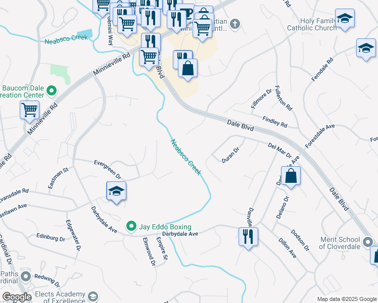 map of restaurants, bars, coffee shops, grocery stores, and more near 4146 Ferrara Terrace in Woodbridge
