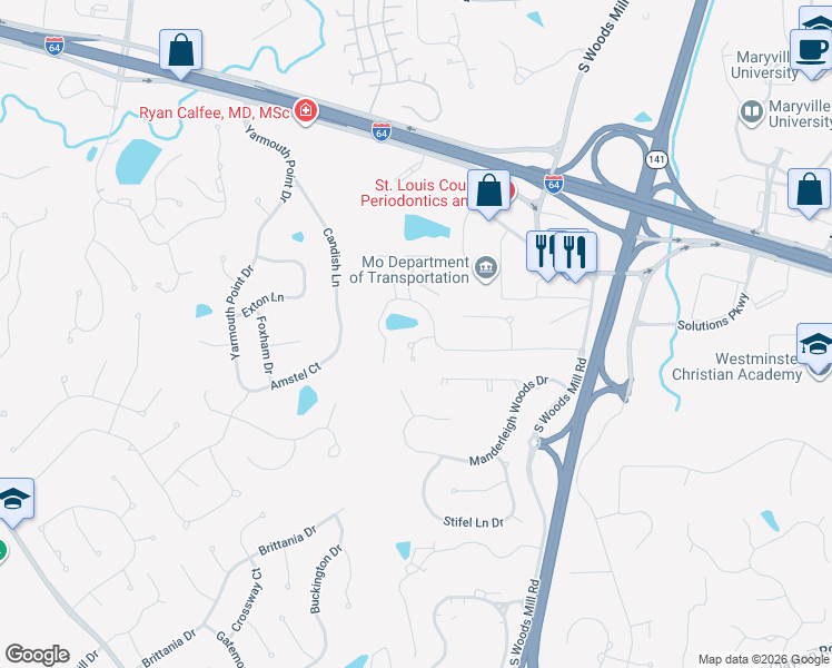 map of restaurants, bars, coffee shops, grocery stores, and more near 621 Aspen Ridge Ct in Chesterfield